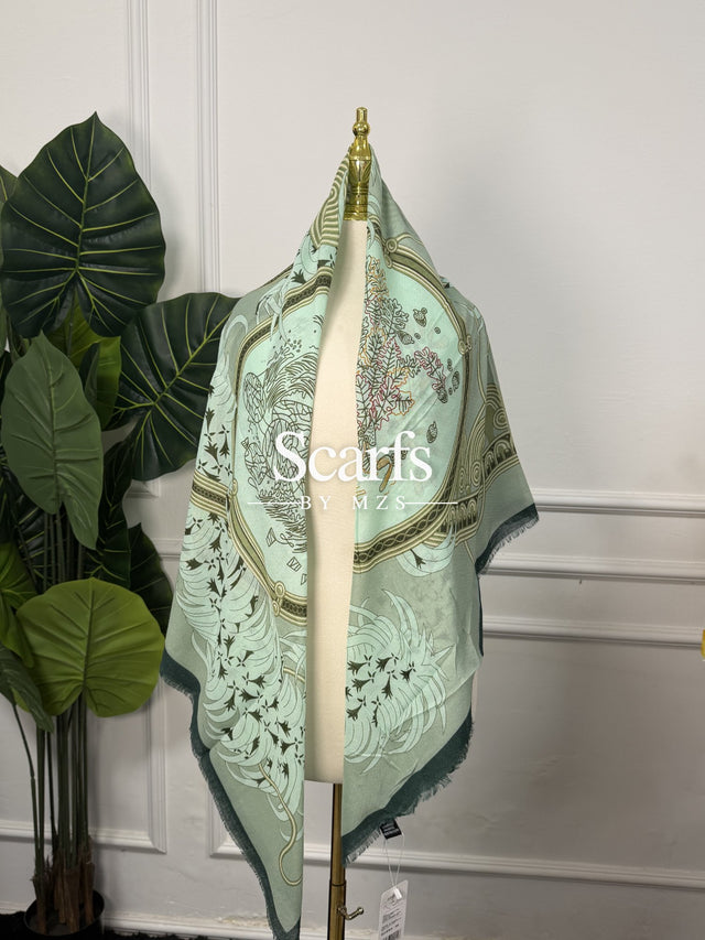 Mint Botanical Medallion Scarf, 130cm