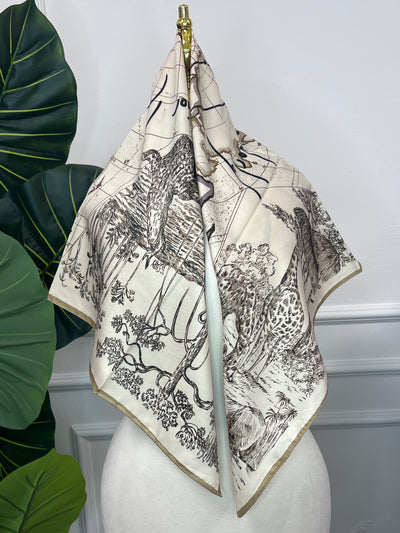 Cream Bird Print Square Scarf