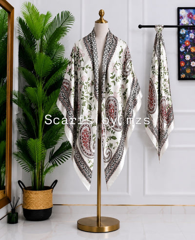 Ivory Floral Print Shawl Scarf