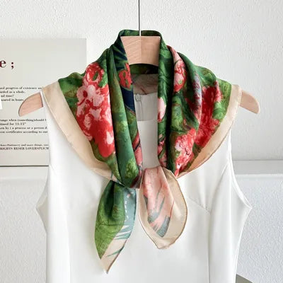 Green Floral Silk Scarf