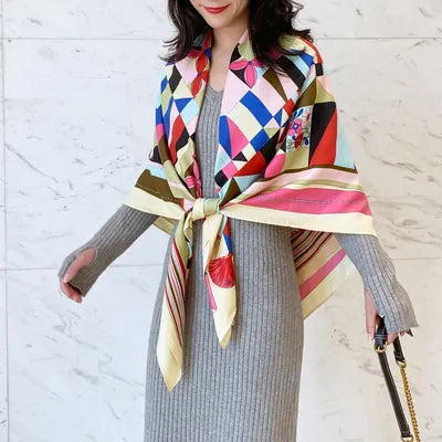Geometric Colour-Block Silk Scarf