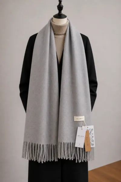 Ash Grey Fringed Wrap Scarf