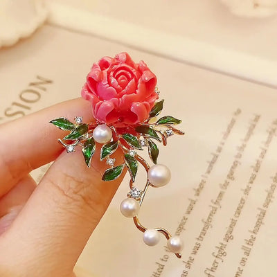 Pink Flower Pearl Corsage Brooch