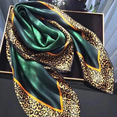 Emerald Leopard Silk Square Scarf, 90cm