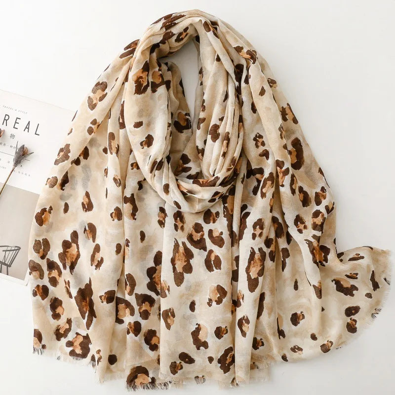 Leopard Shawl Cotton Scarf, 88cm