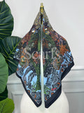 Black Script Print Silk Scarf, 90cm — Scarfs by MZS