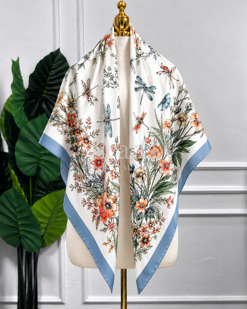 Blue Wildflower Dragonfly Scarf, 130cm — Scarfs by MZS
