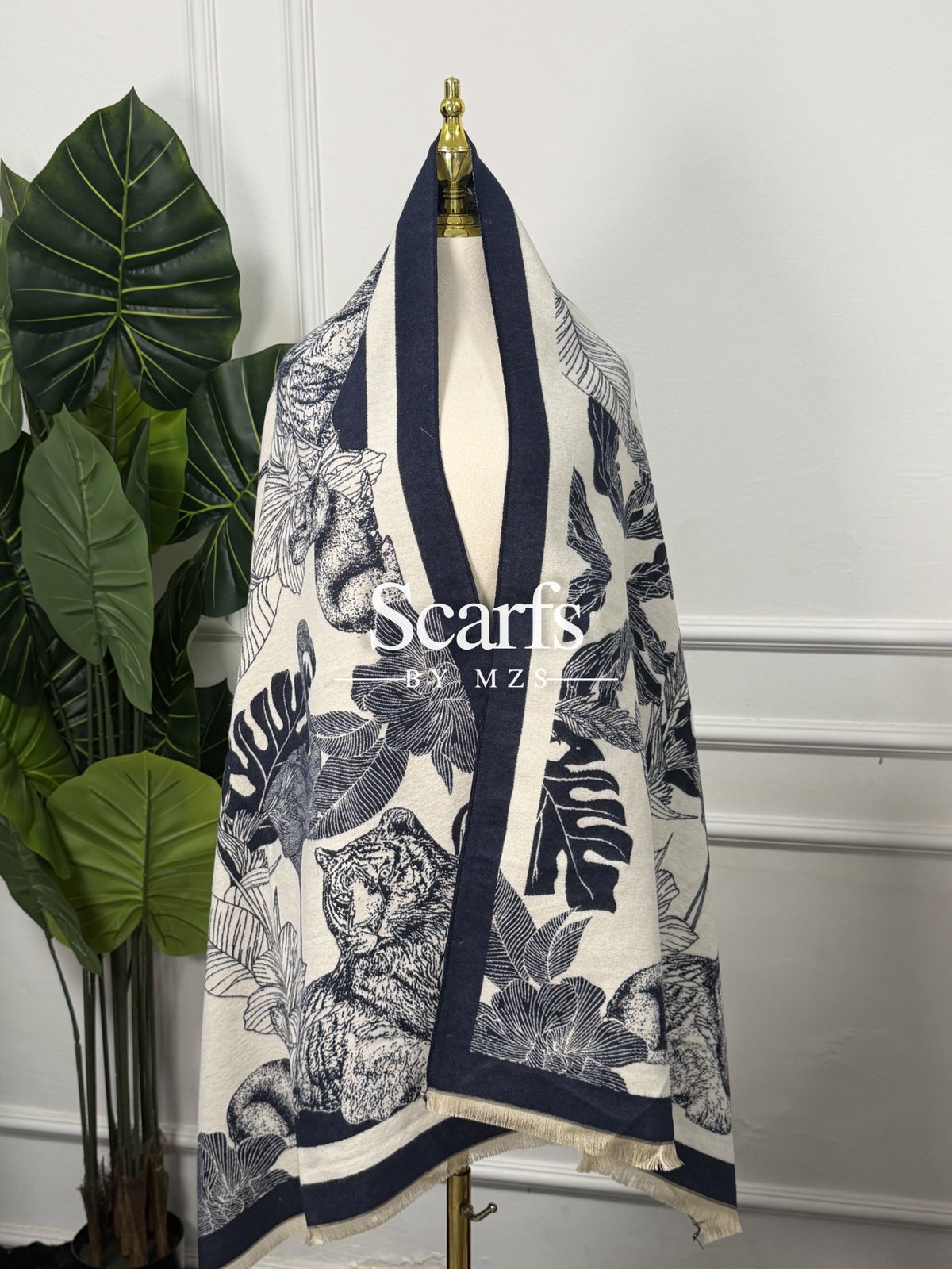 Brown Peony & Crane Cashmere Wrap — Scarfs by MZS