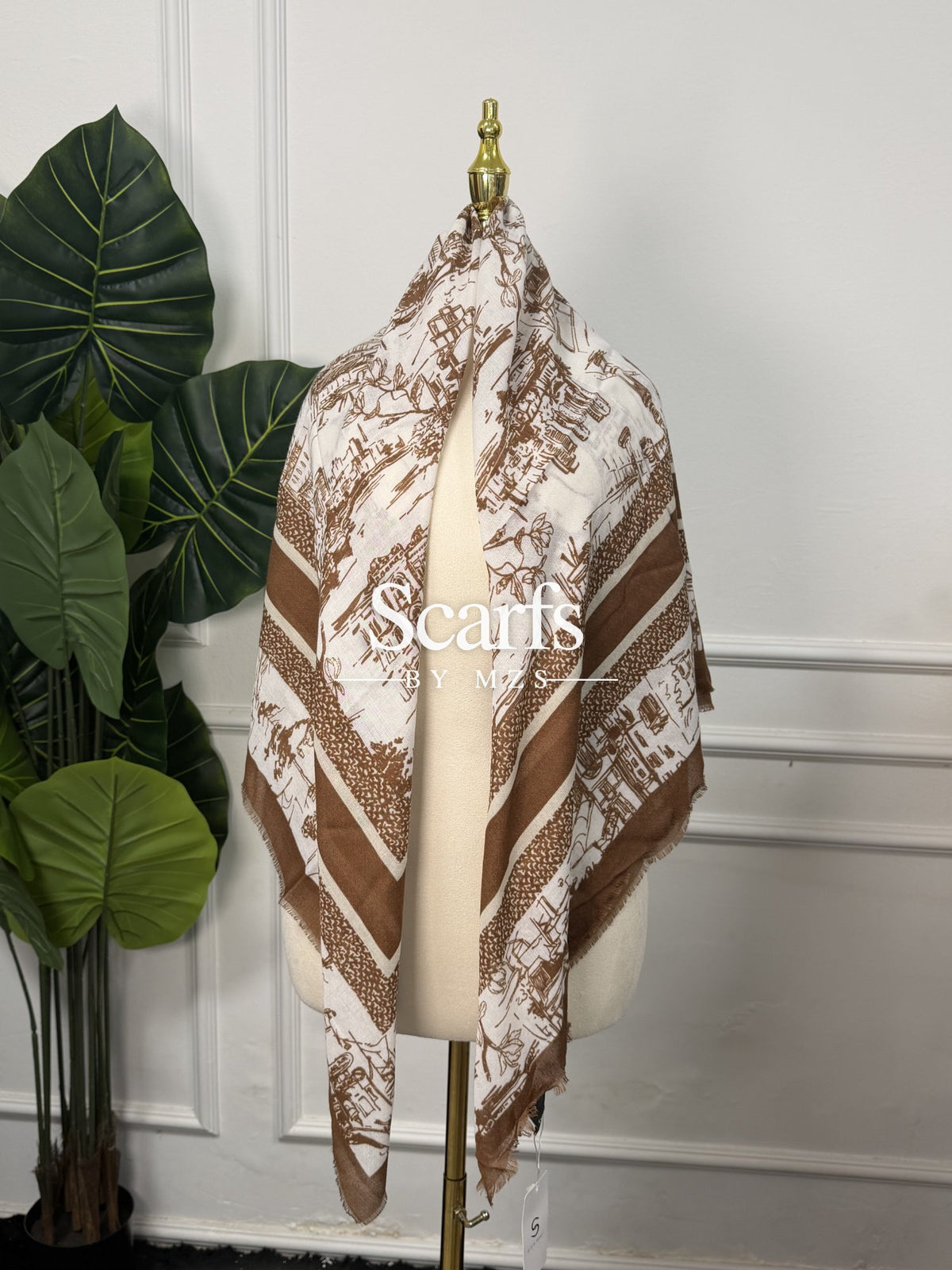 Brown Toile Cityscape Scarf, 130cm — Scarfs by MZS