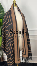 Camel & Black Geometric Cashmere Wrap — Scarfs by MZS