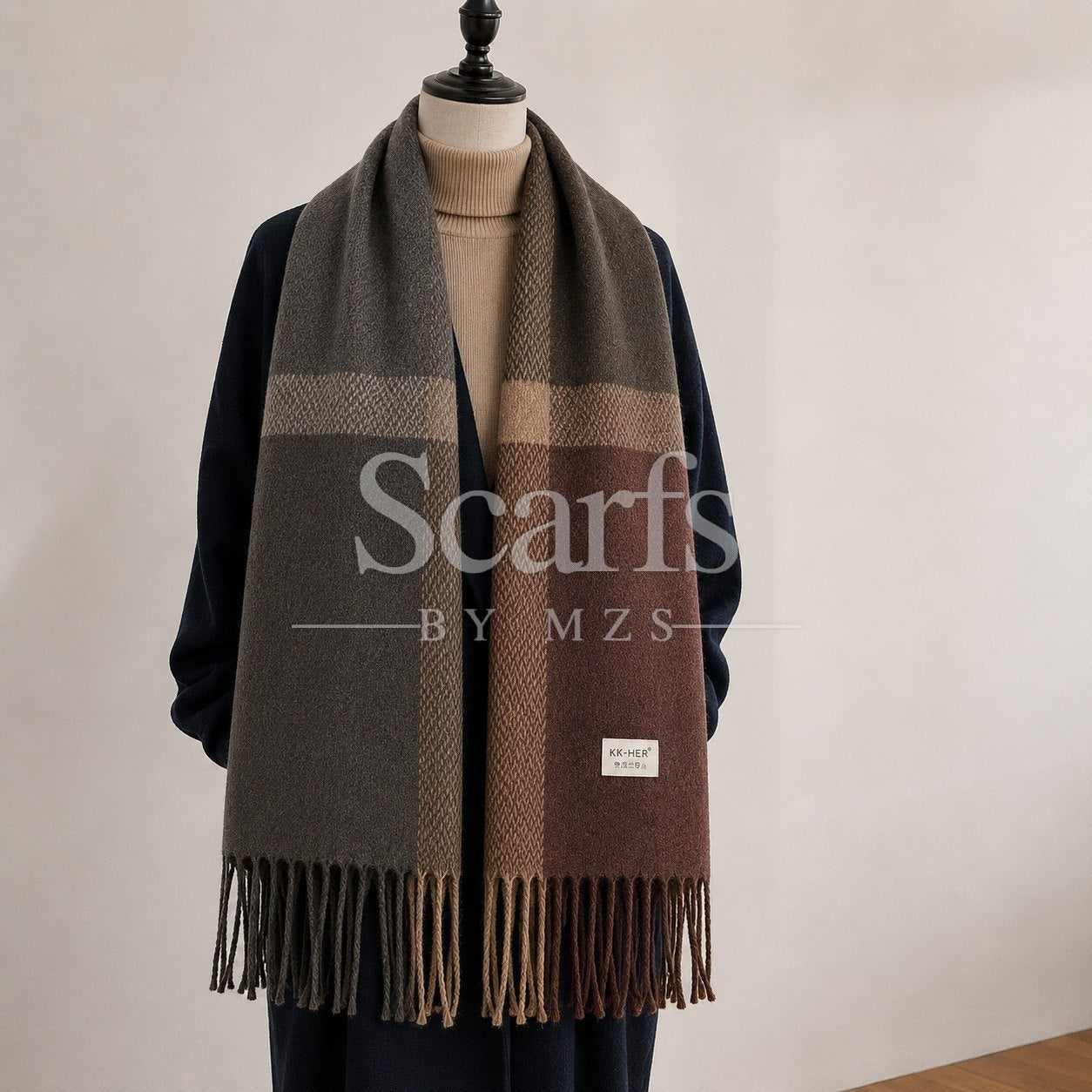 Cocoa Colour-Block Shawl — Scarfs by MZS