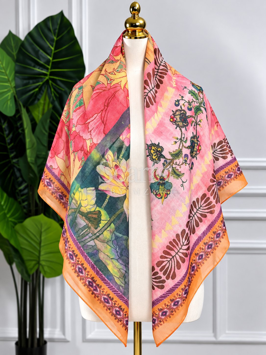 Coral Mixed Bloom Scarf, 130cm — Scarfs by MZS