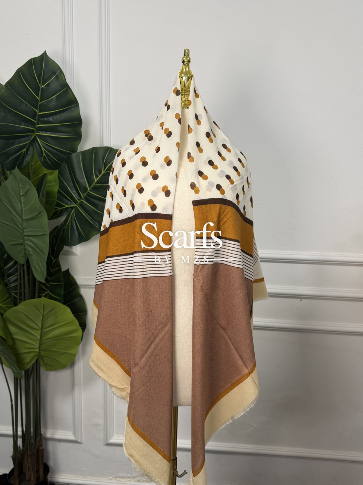 Cream Dot & Stripe Scarf, 130cm — Scarfs by MZS
