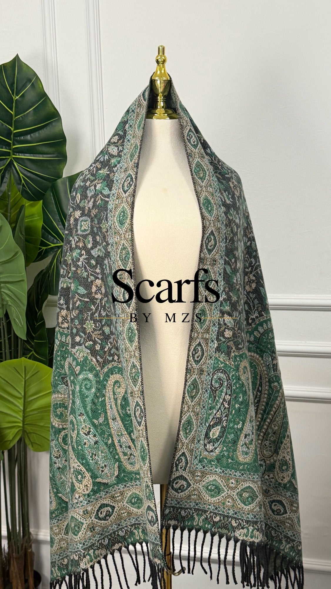 Forest Green Paisley Cashmere Wrap — Scarfs by MZS