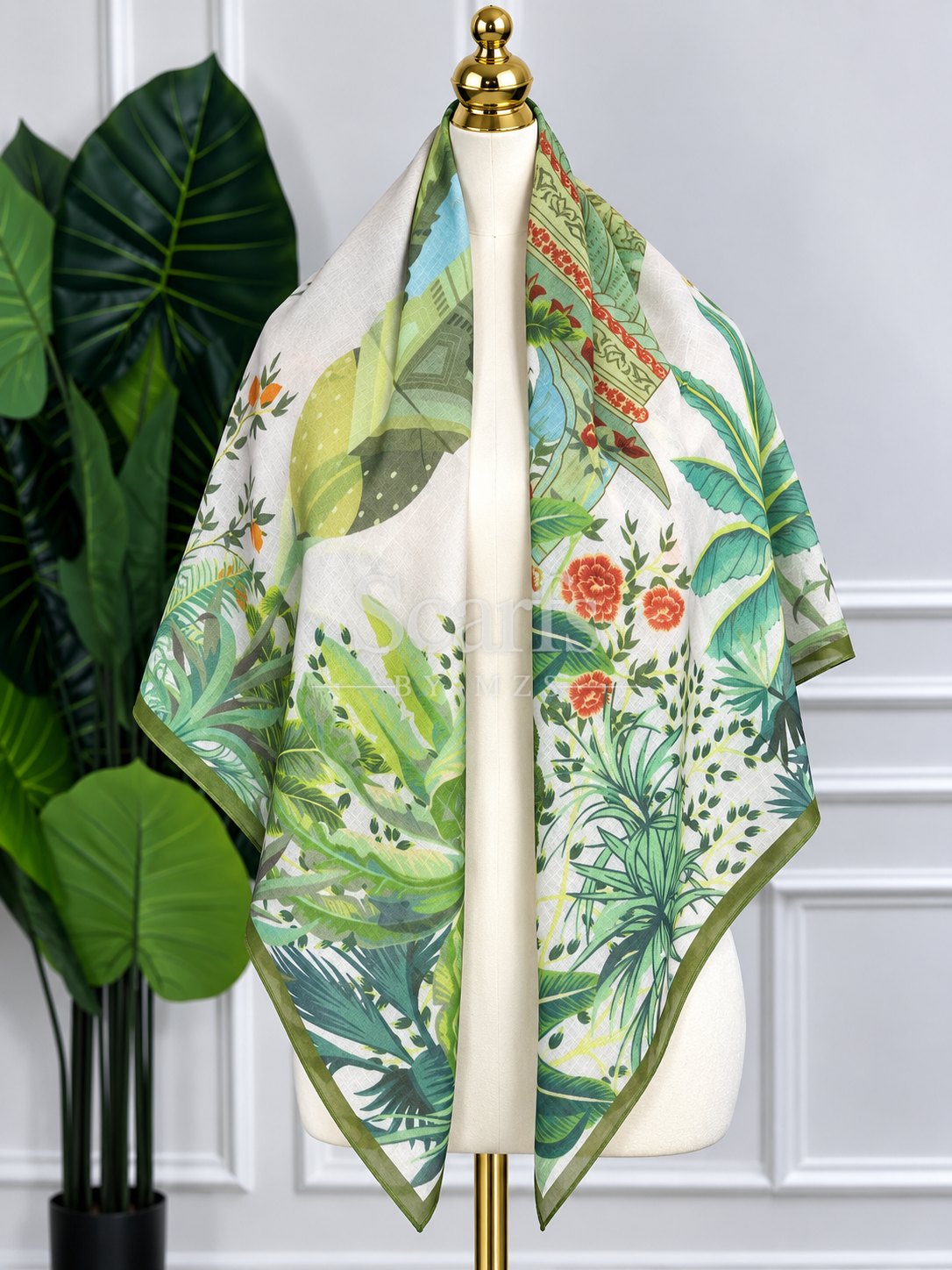 Green Botanical Garden Scarf, 130cm — Scarfs by MZS