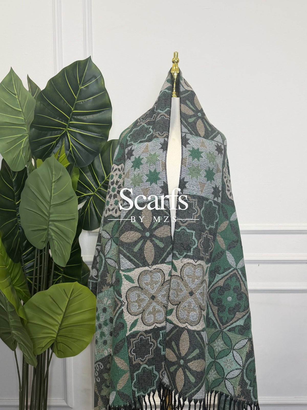 Green Moroccan Tile Cashmere Wrap — Scarfs by MZS