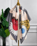 Grey Abstract Floral Scarf, 130cm — Scarfs by MZS