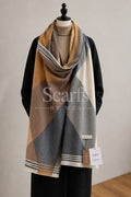Grey Colour-Block Cashmere Wrap — Scarfs by MZS