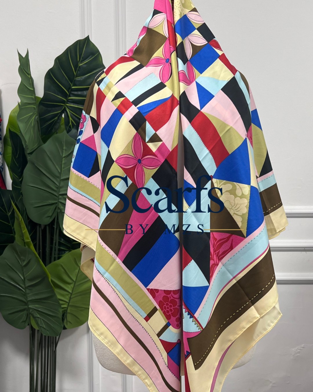 Harlequin Floral Geometric Scarf, 130cm — Scarfs by MZS