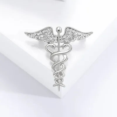 Crystal Caduceus Brooch