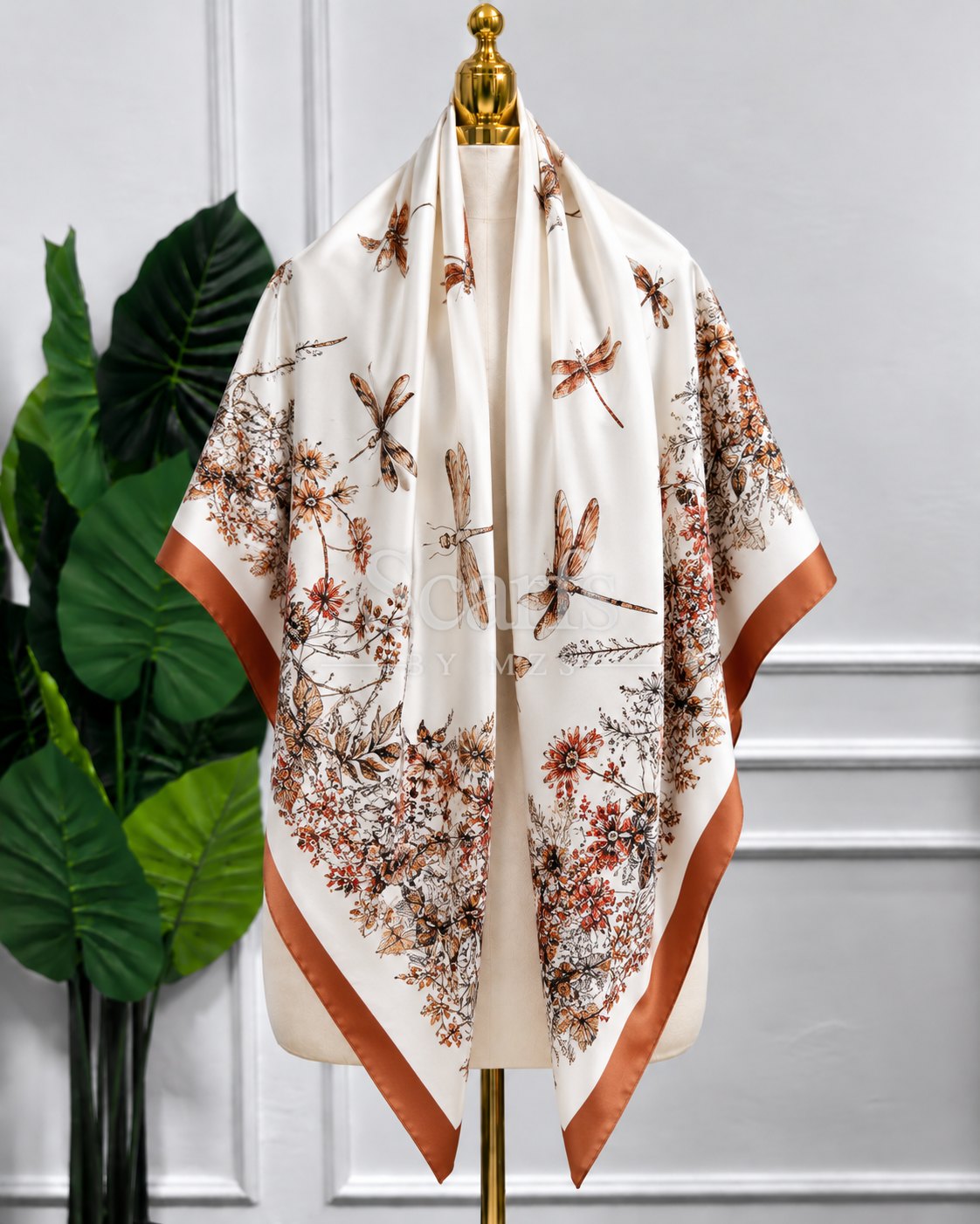Ivory Dragonfly Meadow Scarf, 130cm — Scarfs by MZS