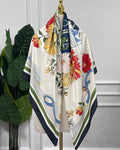 Ivory Hibiscus Ribbon Scarf, 130cm — Scarfs by MZS