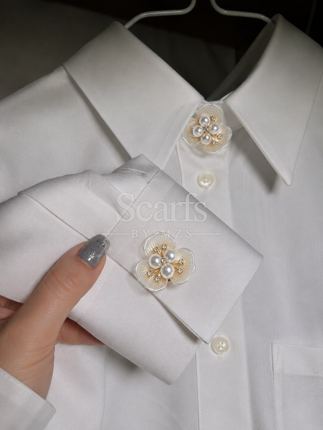 Ivory Pearl Blossom Brooch — Scarfs by MZS