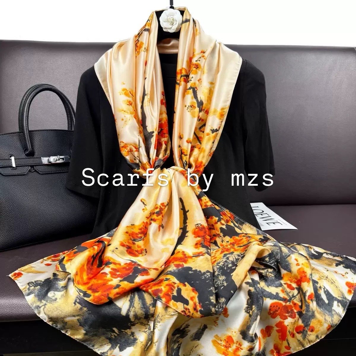Ivory Plum Blossom Scarf, 180cm — Scarfs by MZS
