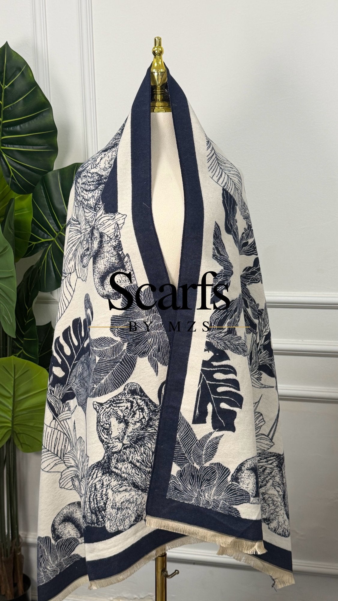 Ivory Tiger Jungle Cashmere Wrap — Scarfs by MZS