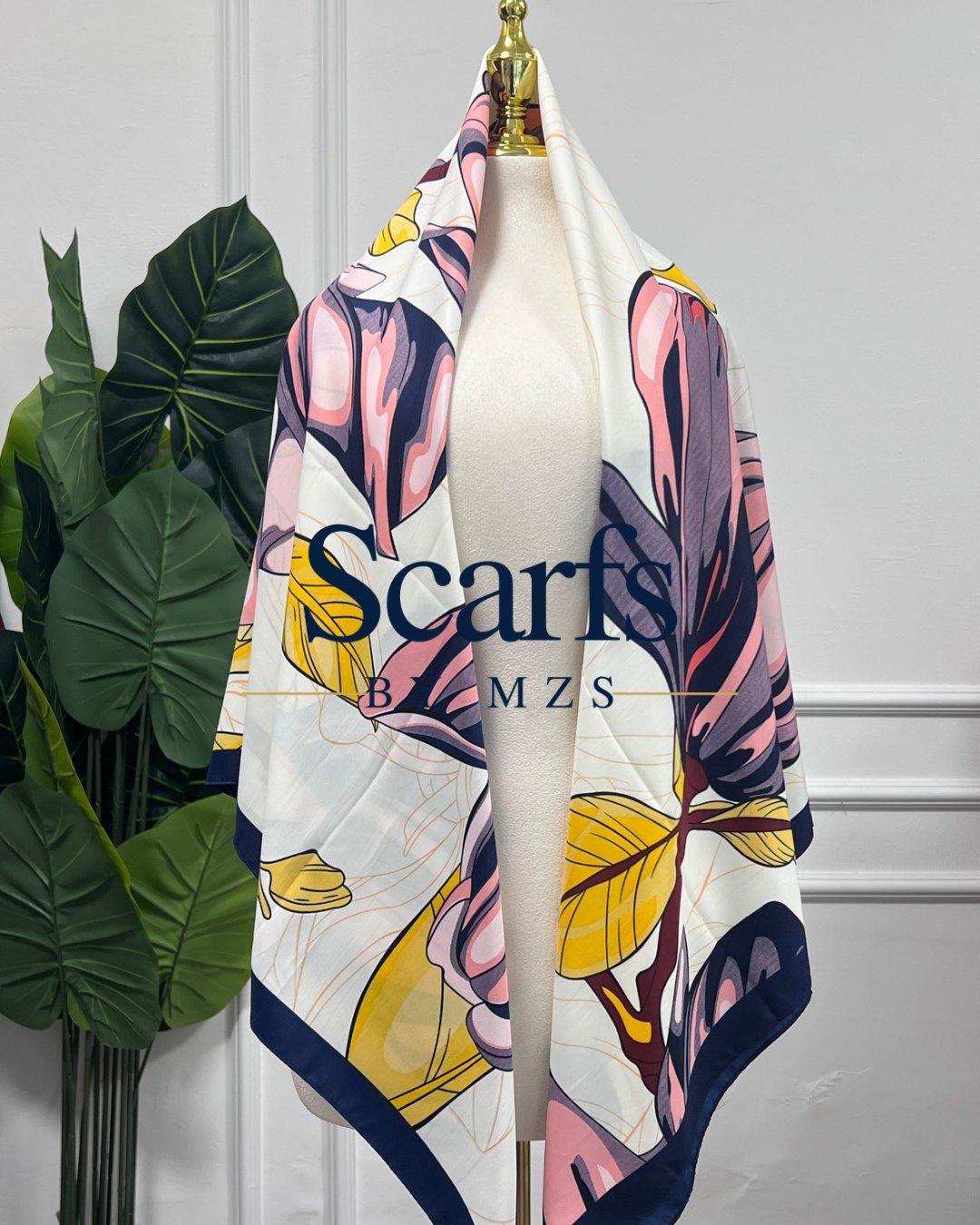 Ivory Tropical Leaf Scarf, 130cm — Scarfs by MZS