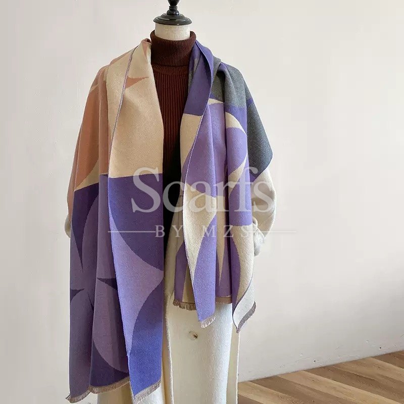 Lilac Geometric Cashmere Wrap — Scarfs by MZS