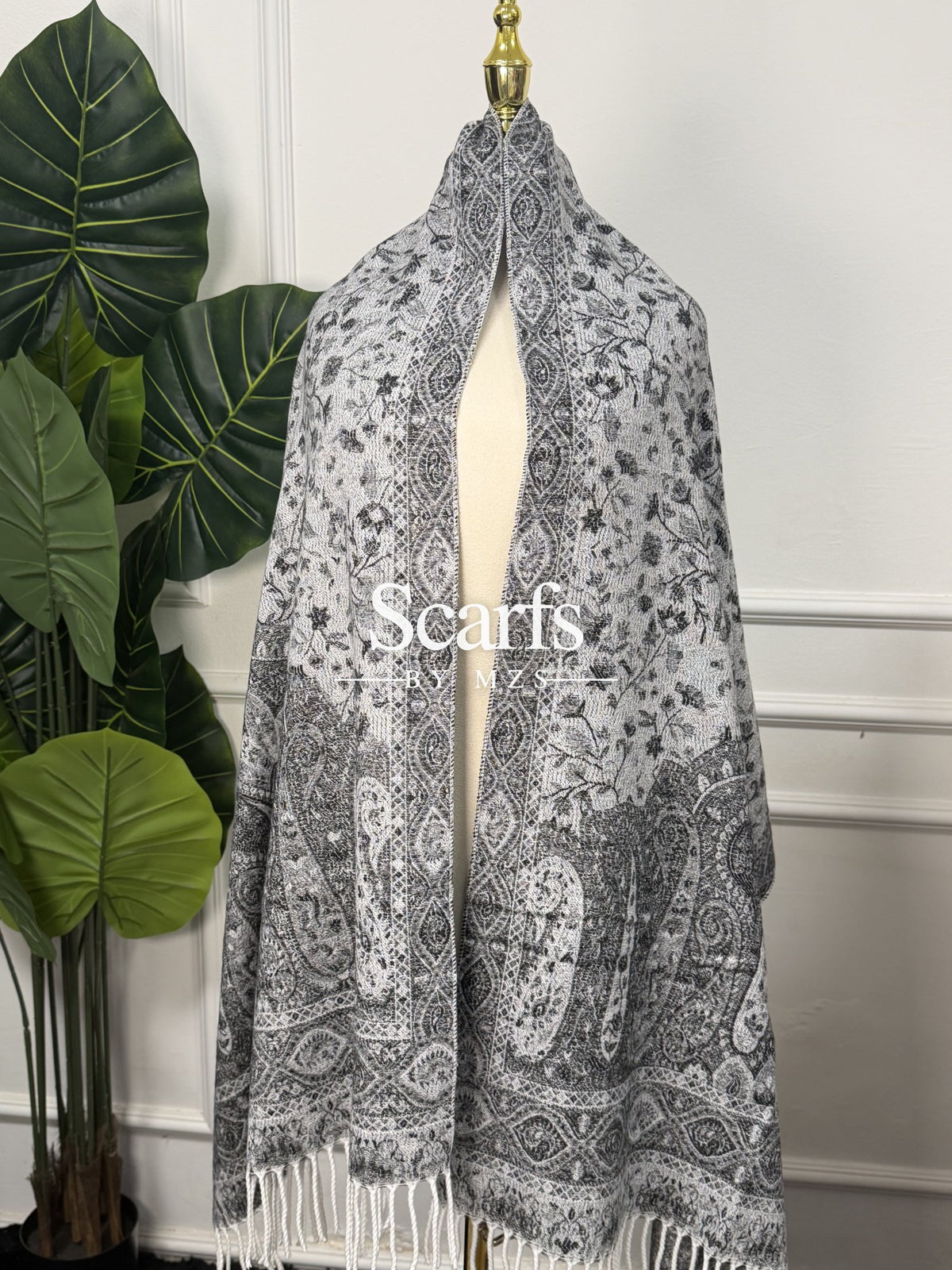 Monochrome Paisley Lace Cashmere Wrap — Scarfs by MZS