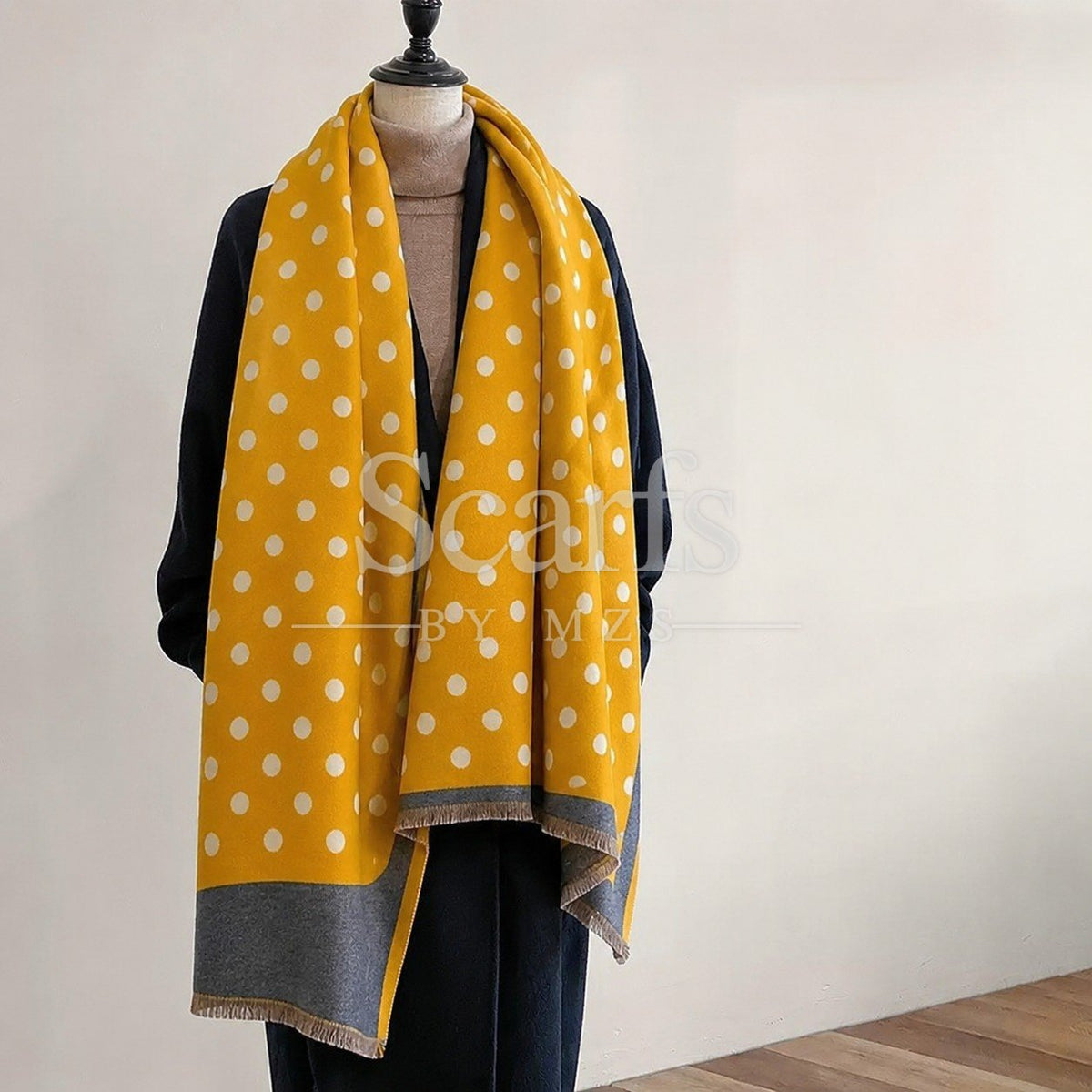 Mustard Polka Dot Cashmere Wrap — Scarfs by MZS