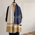 Navy & Cream Border Cashmere Wrap — Scarfs by MZS