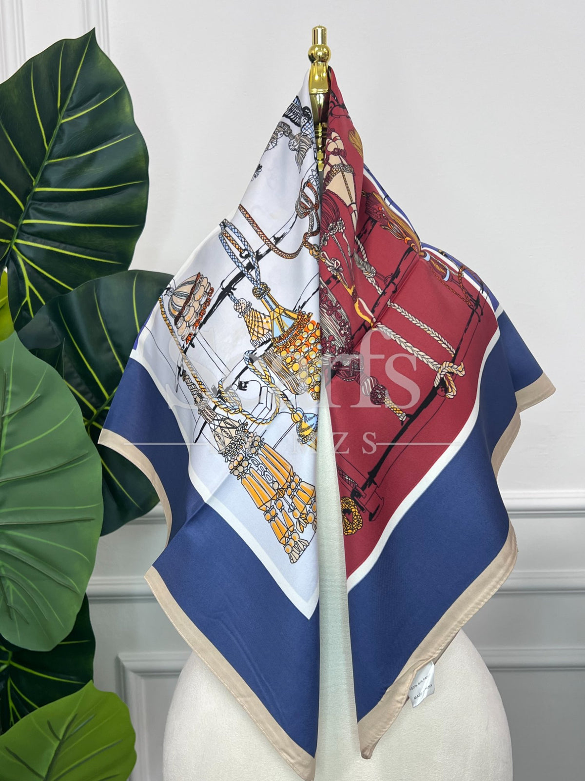 Navy Fern Print Silk Scarf, 90cm — Scarfs by MZS