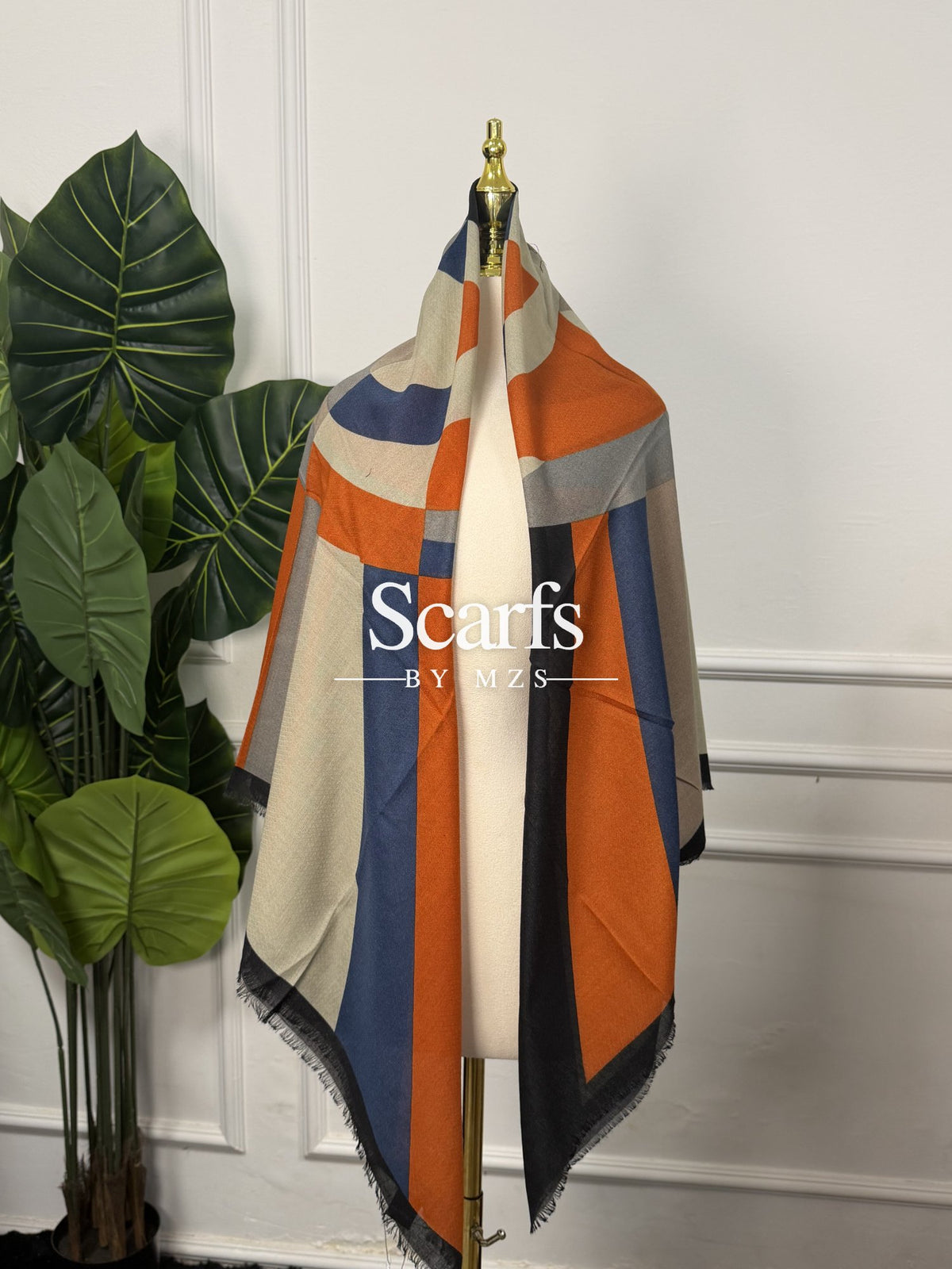 Navy Orange Colour-Block Scarf, 130cm — Scarfs by MZS