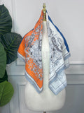 Orange Colour-Block Silk Scarf, 90cm — Scarfs by MZS