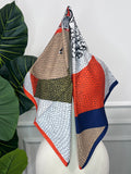 Orange Colour-Block Square Scarf