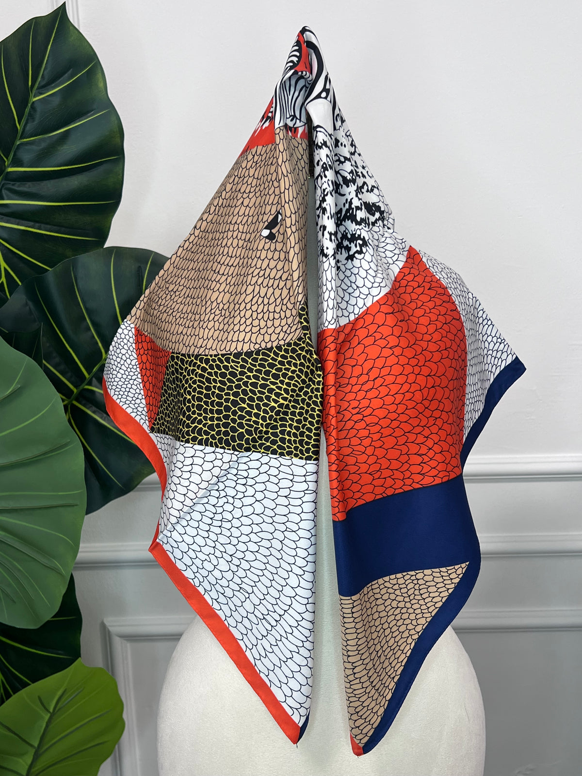 Orange Colour-Block Square Scarf