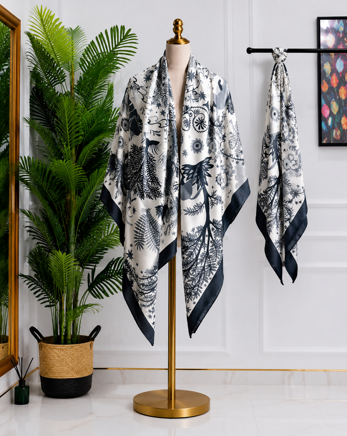 Monochrome Medallion Shawl Scarf