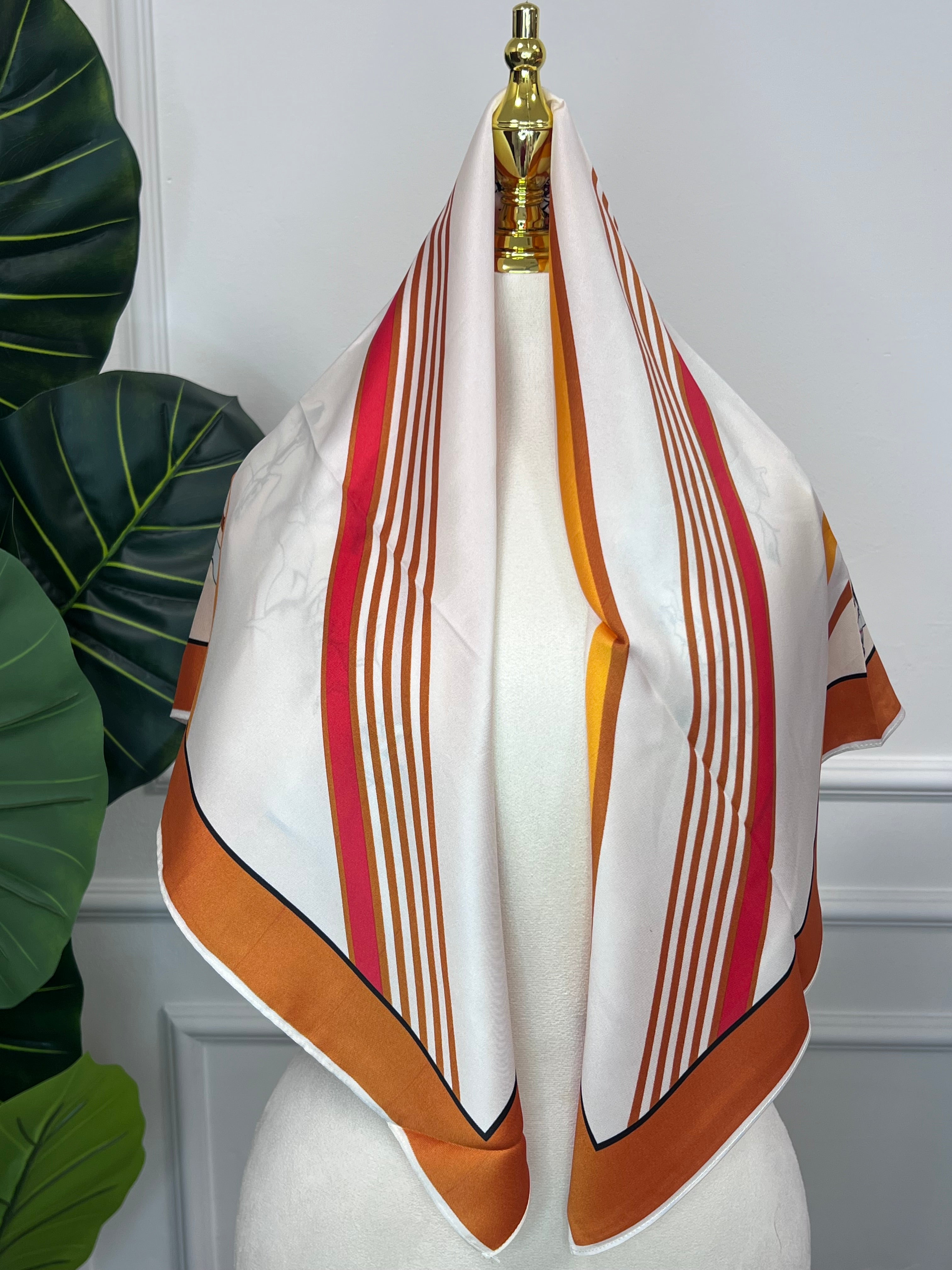 Orange Striped Silk Scarf