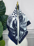 Navy Tropical Print Square Scarf