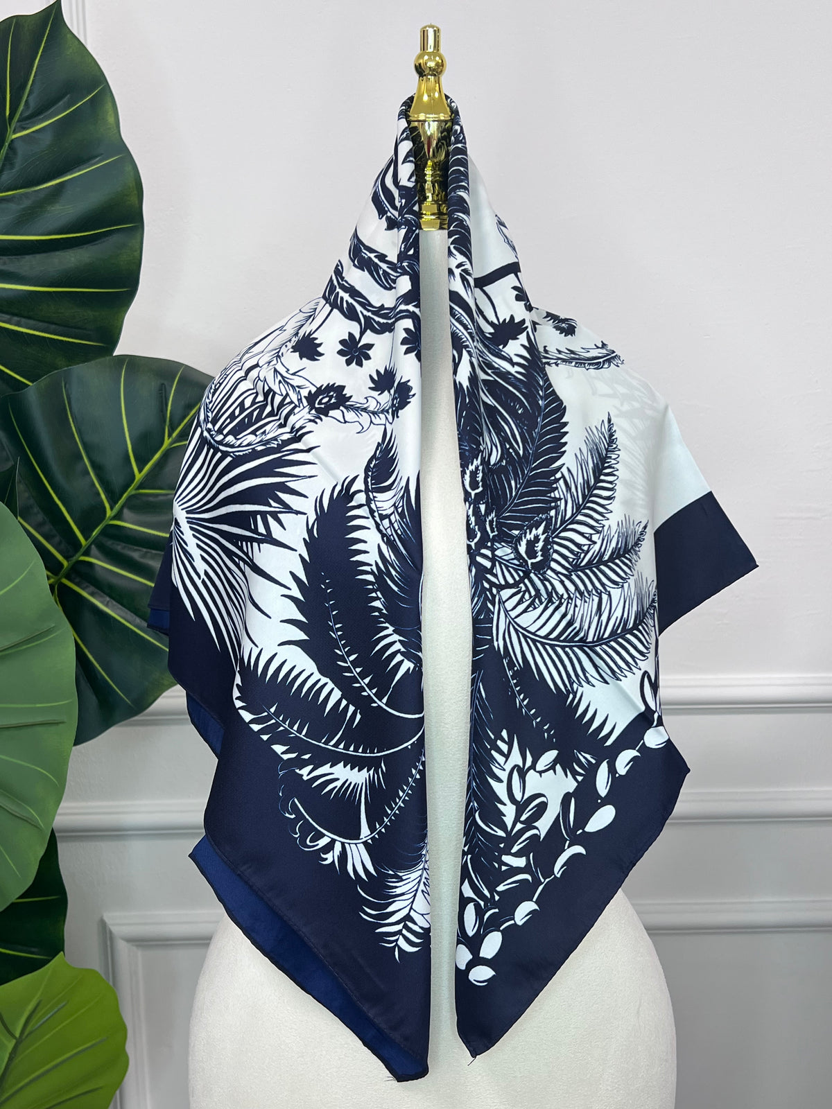 Navy Tropical Print Square Scarf