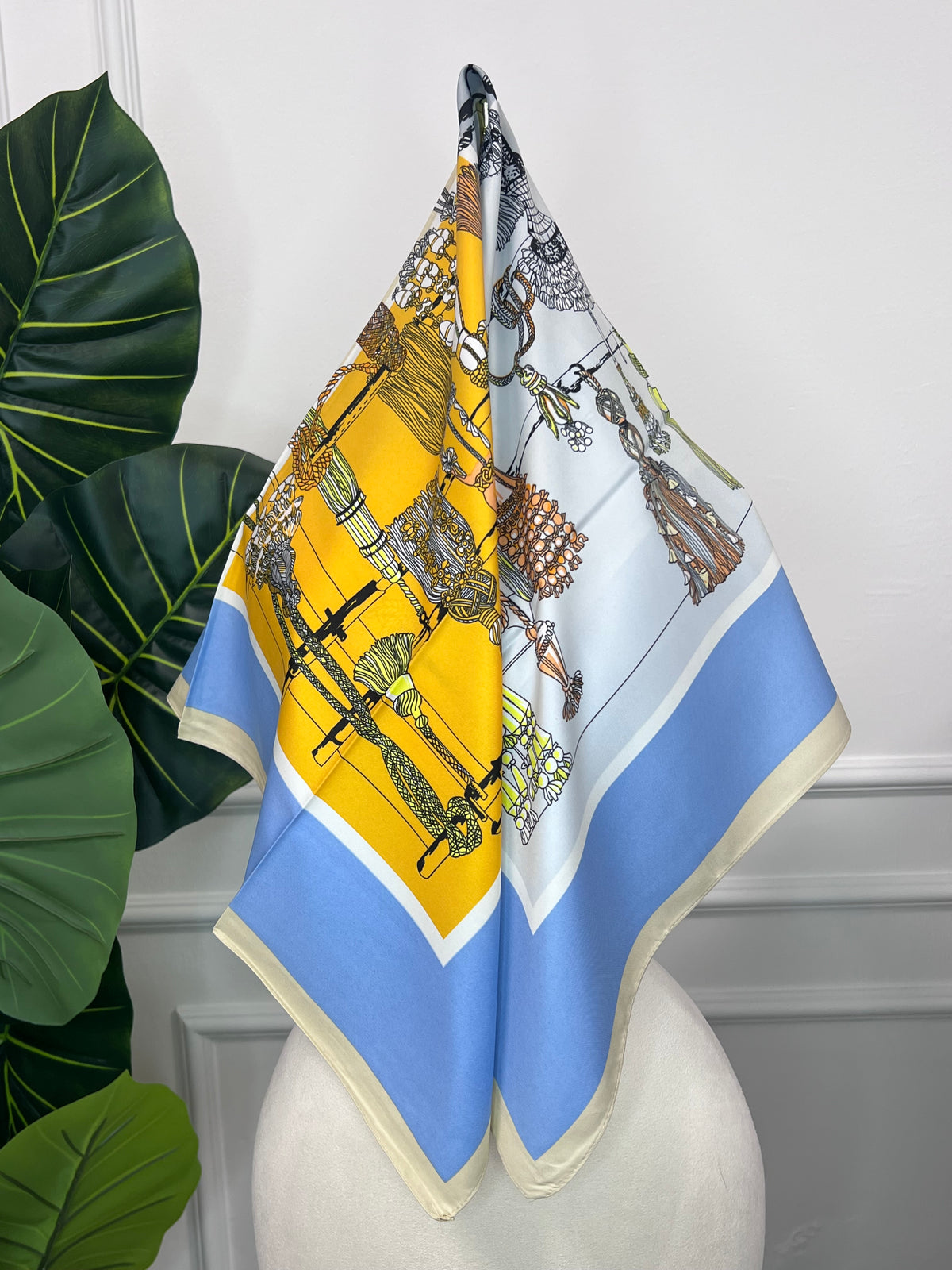 Yellow Equestrian Print Square Scarf