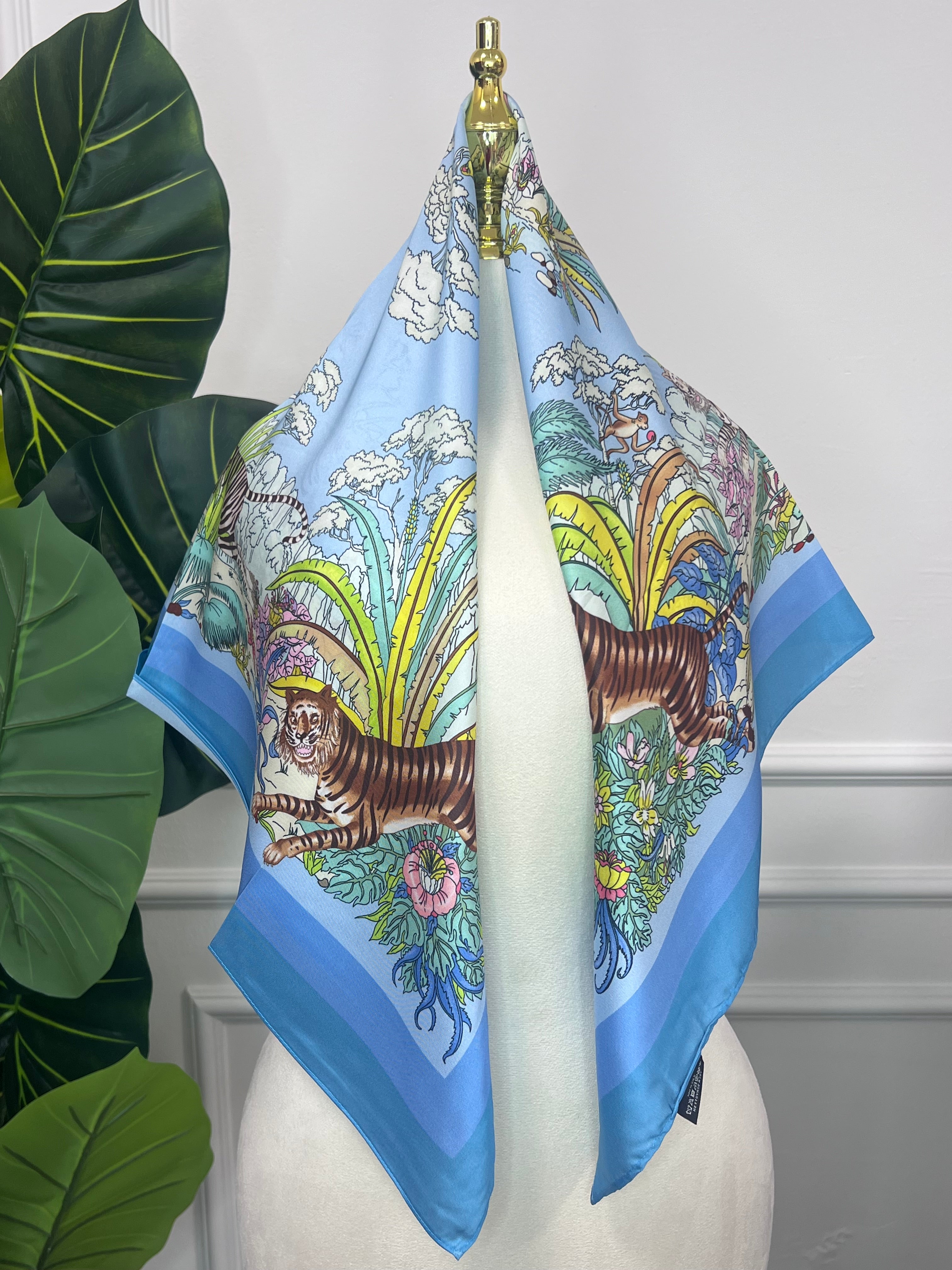 Blue Tropical Silk Scarf
