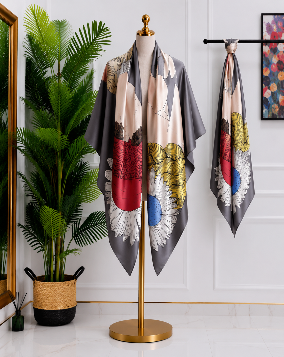 Blush Medallion Border Shawl Scarf