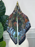 Blue Botanical Print Square Scarf