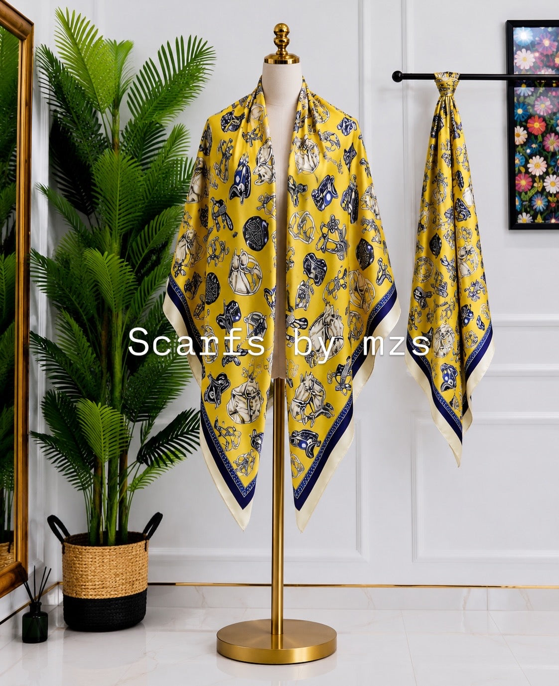 Yellow Floral Print Shawl Scarf