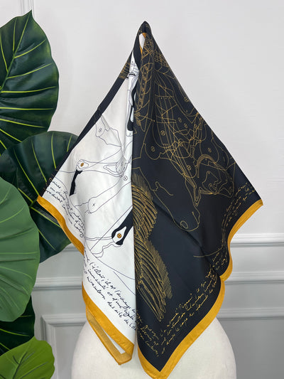 Black Botanical Square Scarf