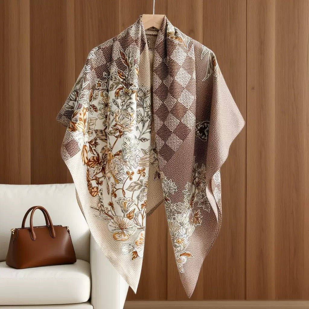 Brown Floral Print Wrap Scarf